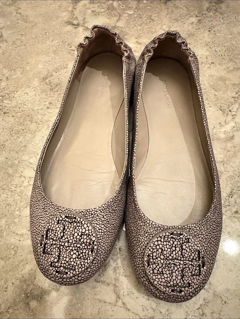Tory Burch Reva Stingray Embossed Leather Ballet Flats